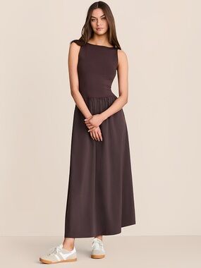 NWT Loft Lou and Grey Wanderweave Mixed Media Maxi Pocket Dress - Brown Small